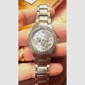 Women's Silver Tone Vivani Watch, Crystal Accented Bezel, Adjustable Band